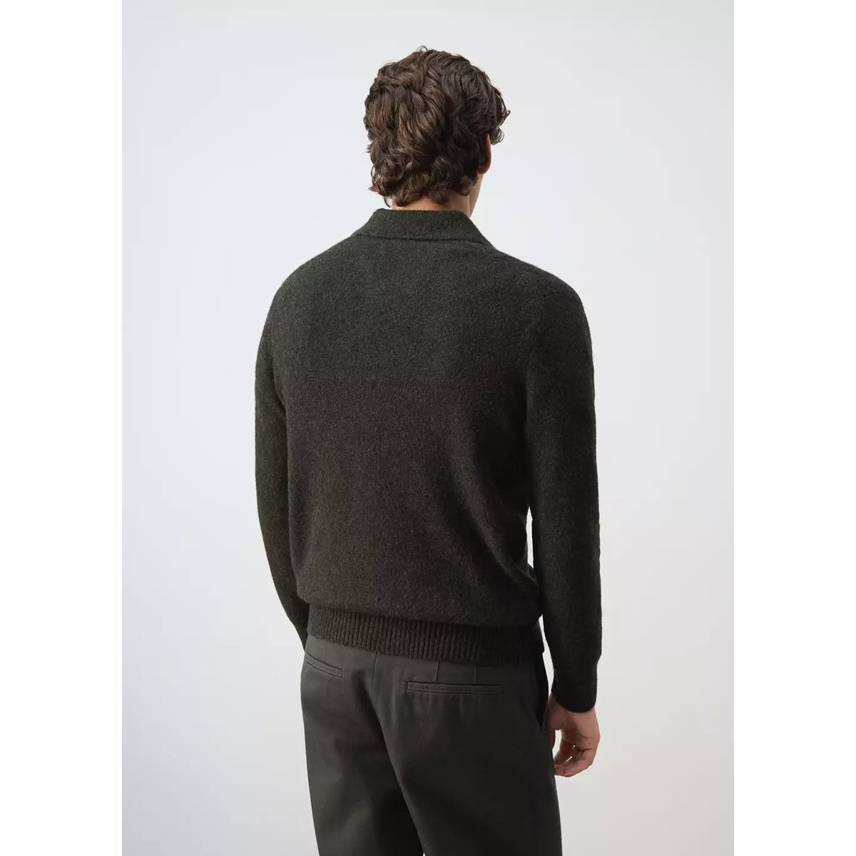 Chemise en maille mélangée laine et alpaga kaki, MANGO MAN