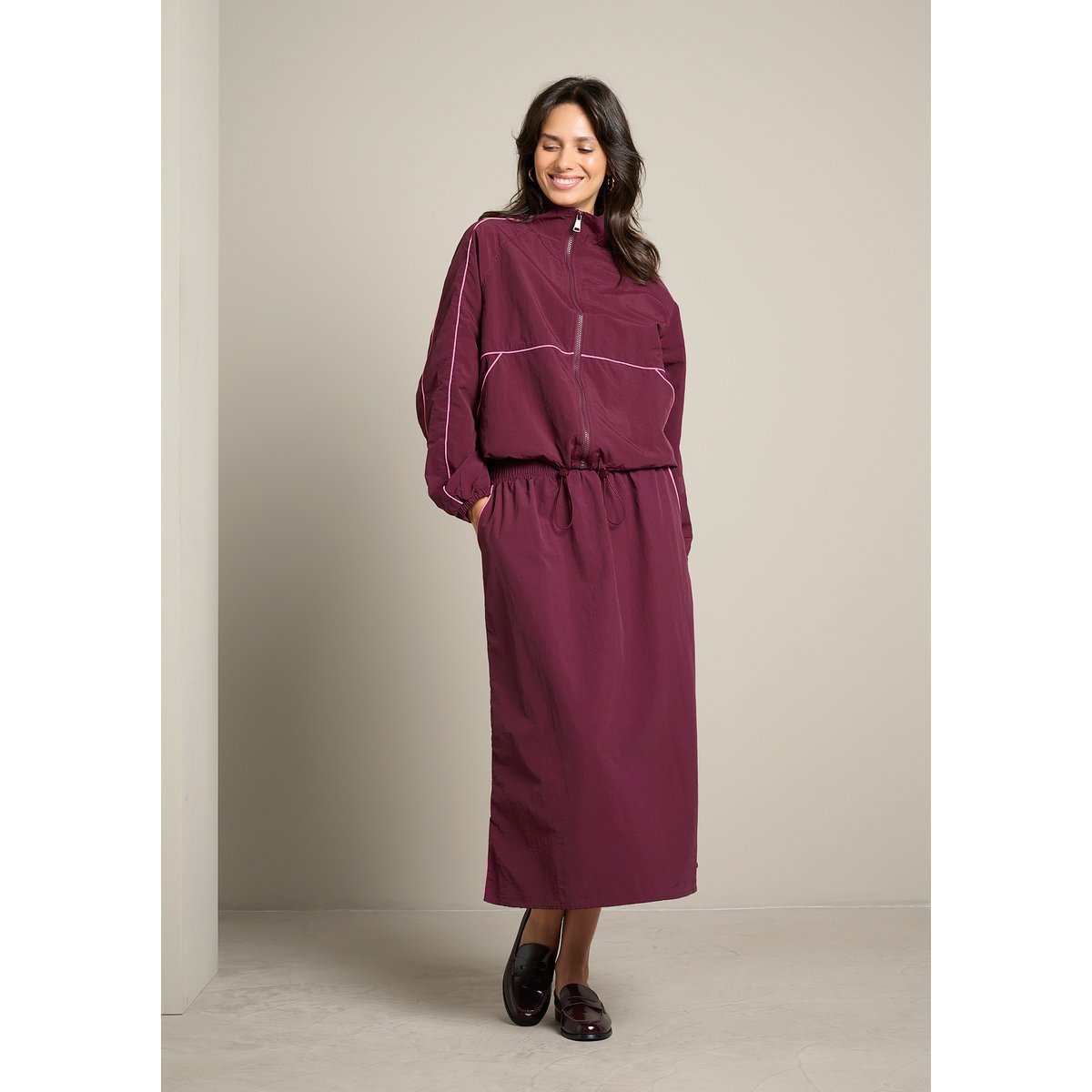 Jupe midi parachute bordeau wine, LOLALIZA
