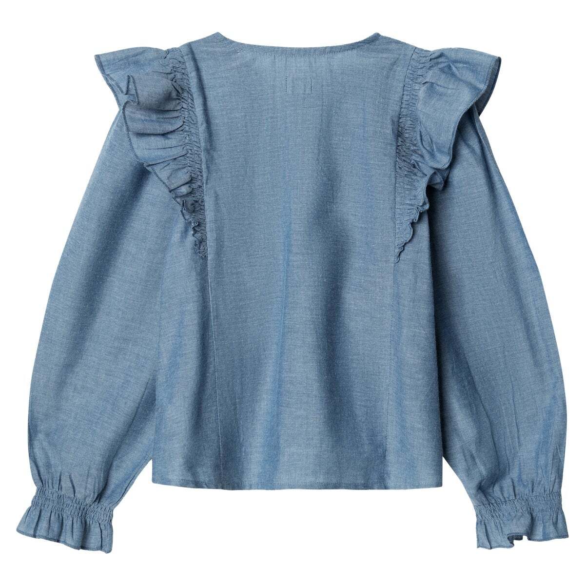 Blouse En Chambray Avec Volants bleu quai, PEPE JEANS