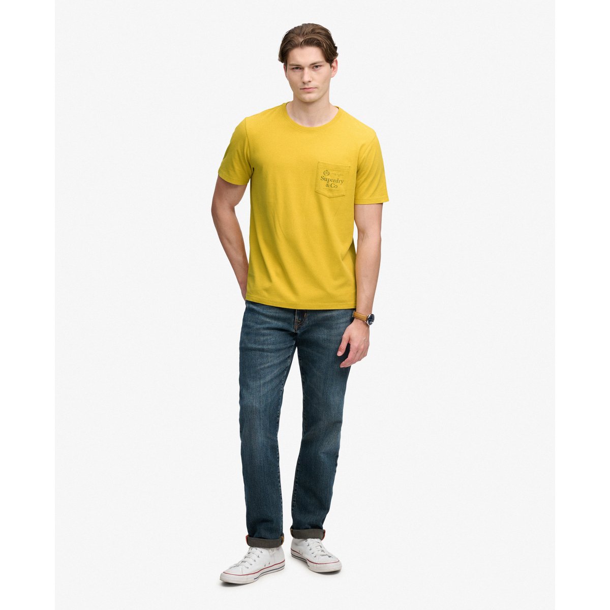 T-shirt Company Logo Poche Coupe Décontractée jaune pétrole, SUPERDRY