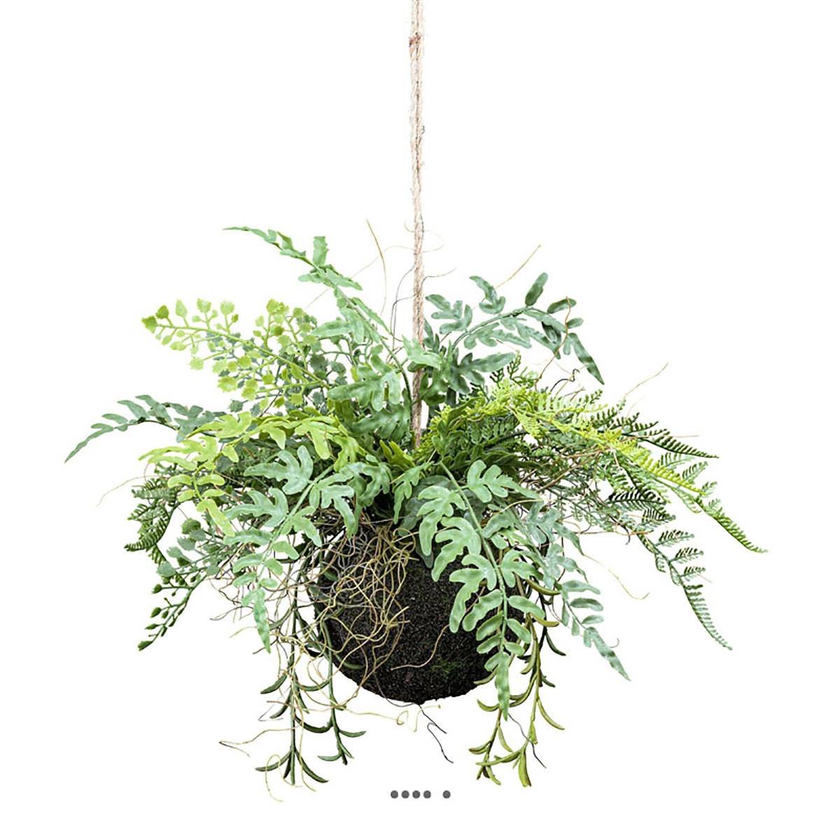Kokedama plante artificielle fougère mixte v002239, ARTIFICIELLES