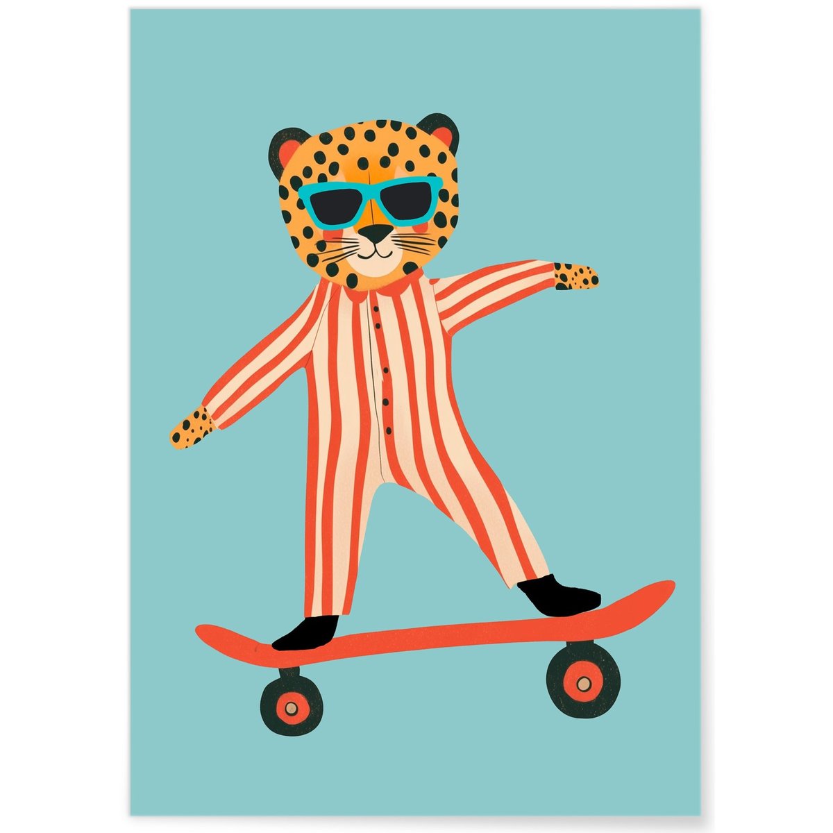 Affiche Guépard sur skateboard blanc, L'AFFICHERIE