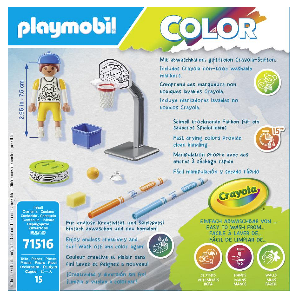 71516 Color - Joueur de basket avec panier bleu, PLAYMOBIL