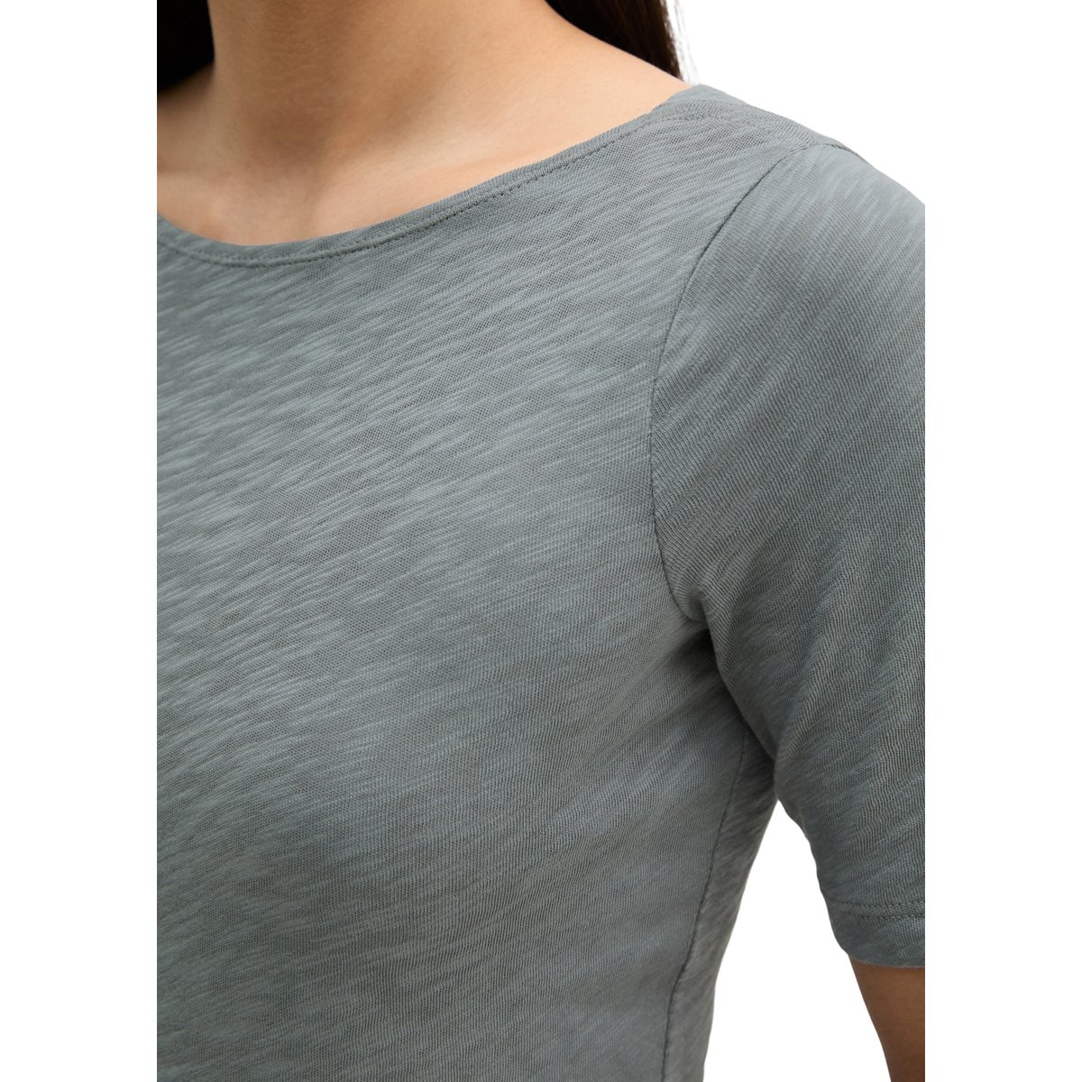 T-shirt en jersey slub regular avec encolure en U gris, MARC O'POLO