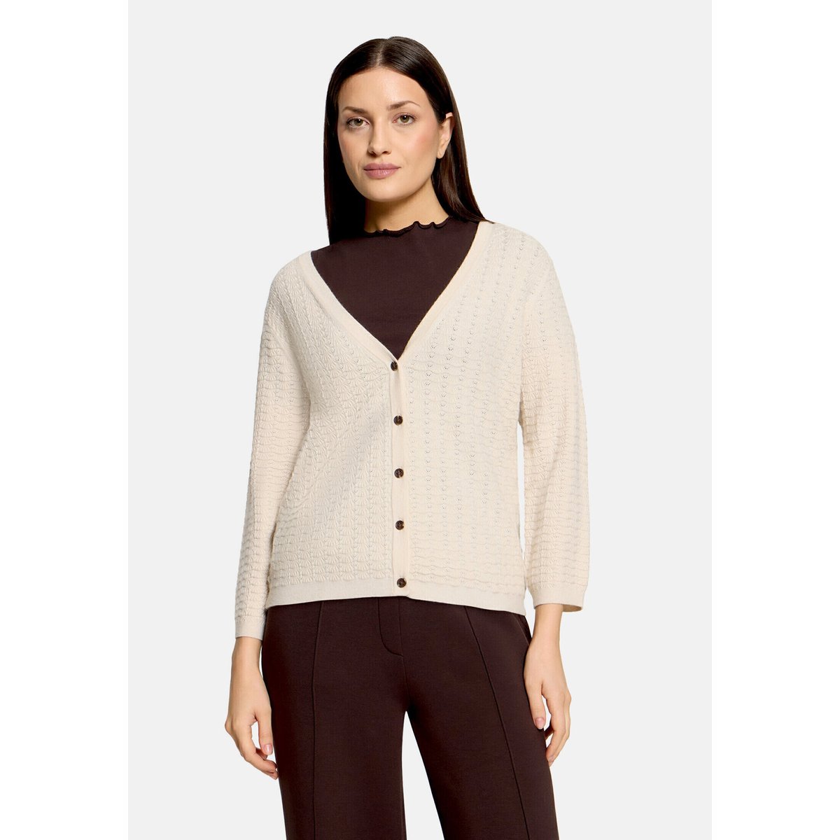 Cardigan en maille à encolure en v silky beige, CARTOON