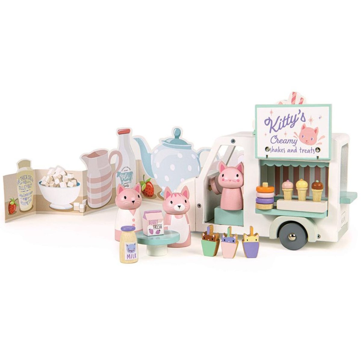 Camionnette à Milkshake Kitty blanc, rose, vert, TENDER LEAF TOYS