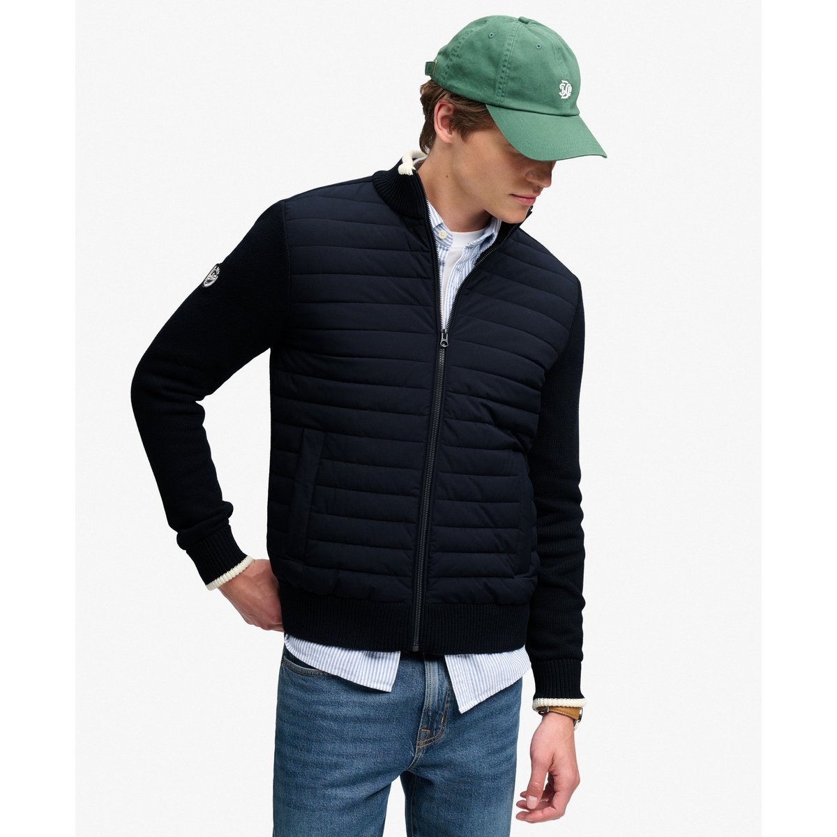Veste Hybride Matelassée Droite bleu marine éclipse, SUPERDRY