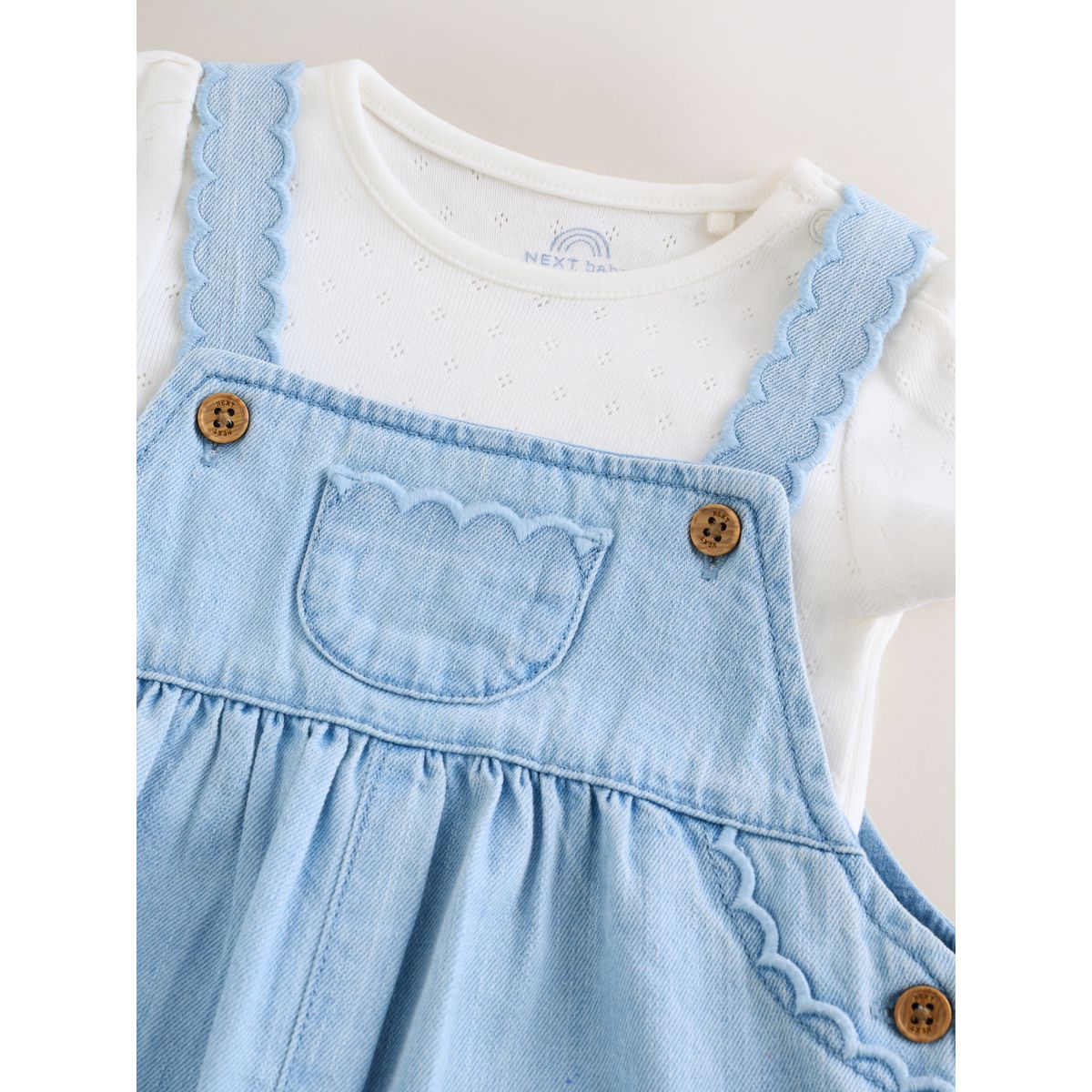 Ensemble salopette et body bébé, 2 pièces broderie bleu denim, NEXT