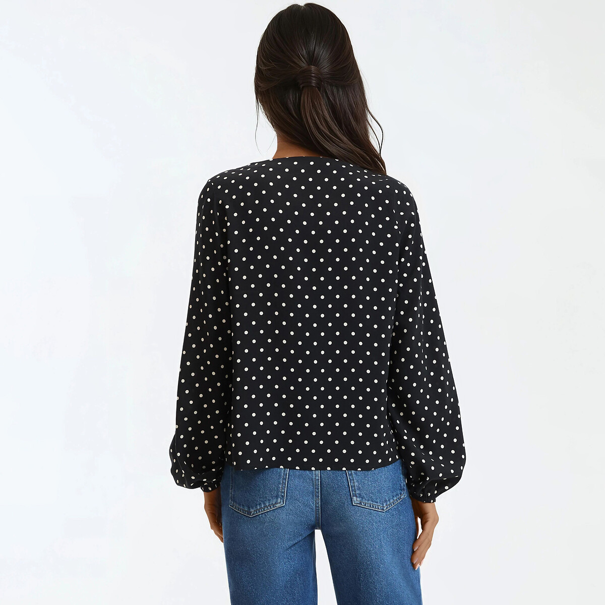Blouse col V, imprimé à pois, manches longues imprimé pois, LA REDOUTE COLLECTIONS
