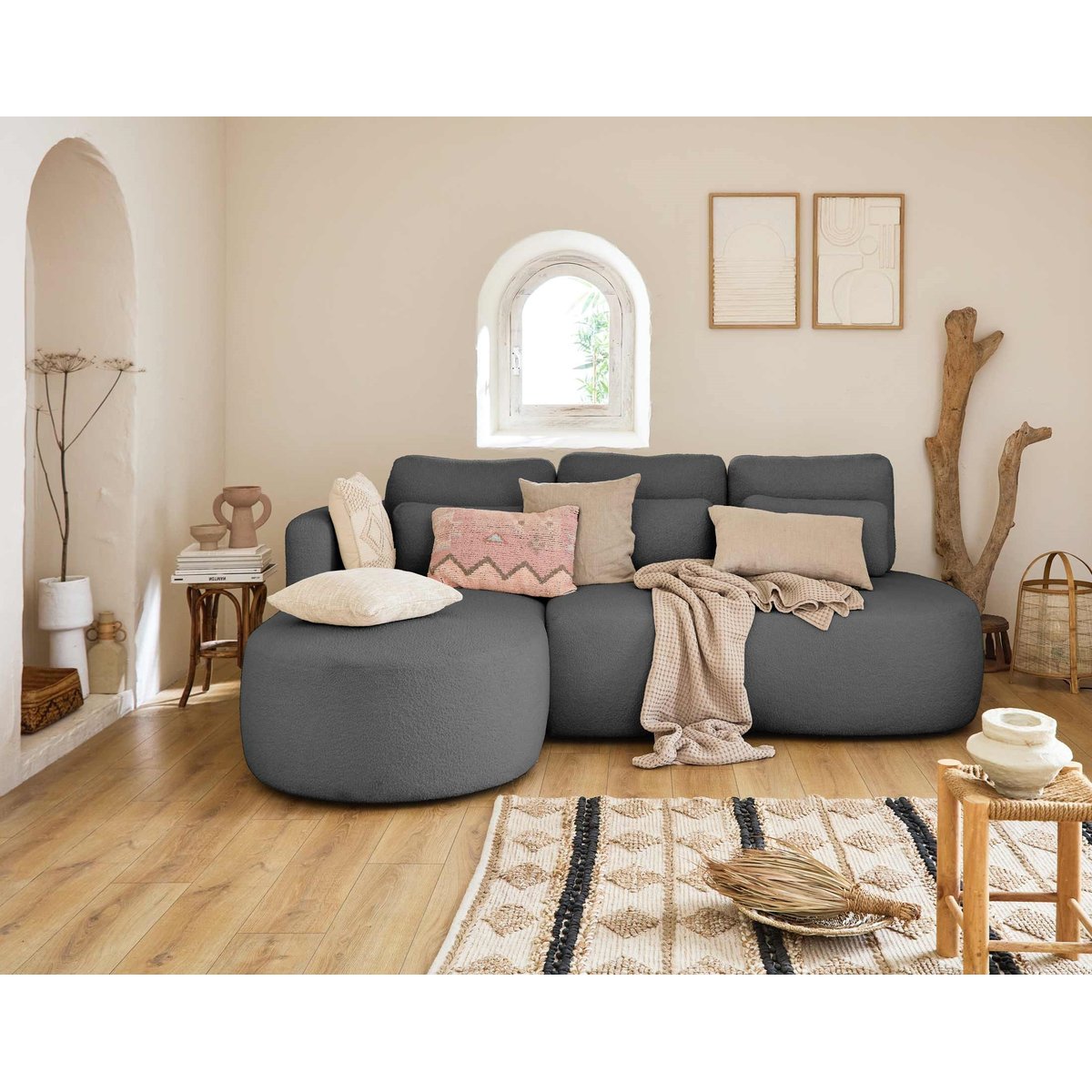 Canapé d'Angle Convertible 4 places - MAHINA gris foncé, BEST MOBILIER