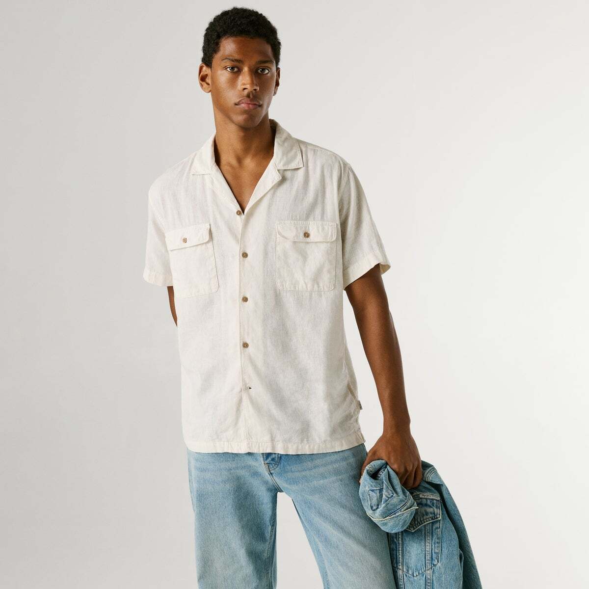 Chemise À Col Cubain blanc ivoire, PEPE JEANS