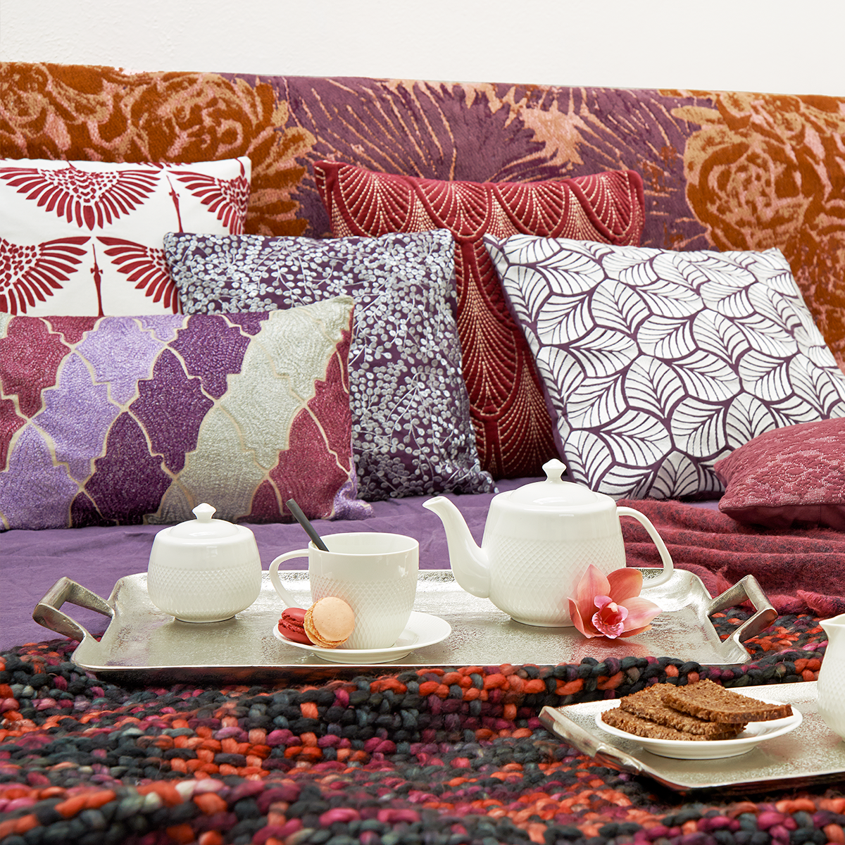 Housse de coussin décorative en coton 50x50 pourpre, SIA DECO