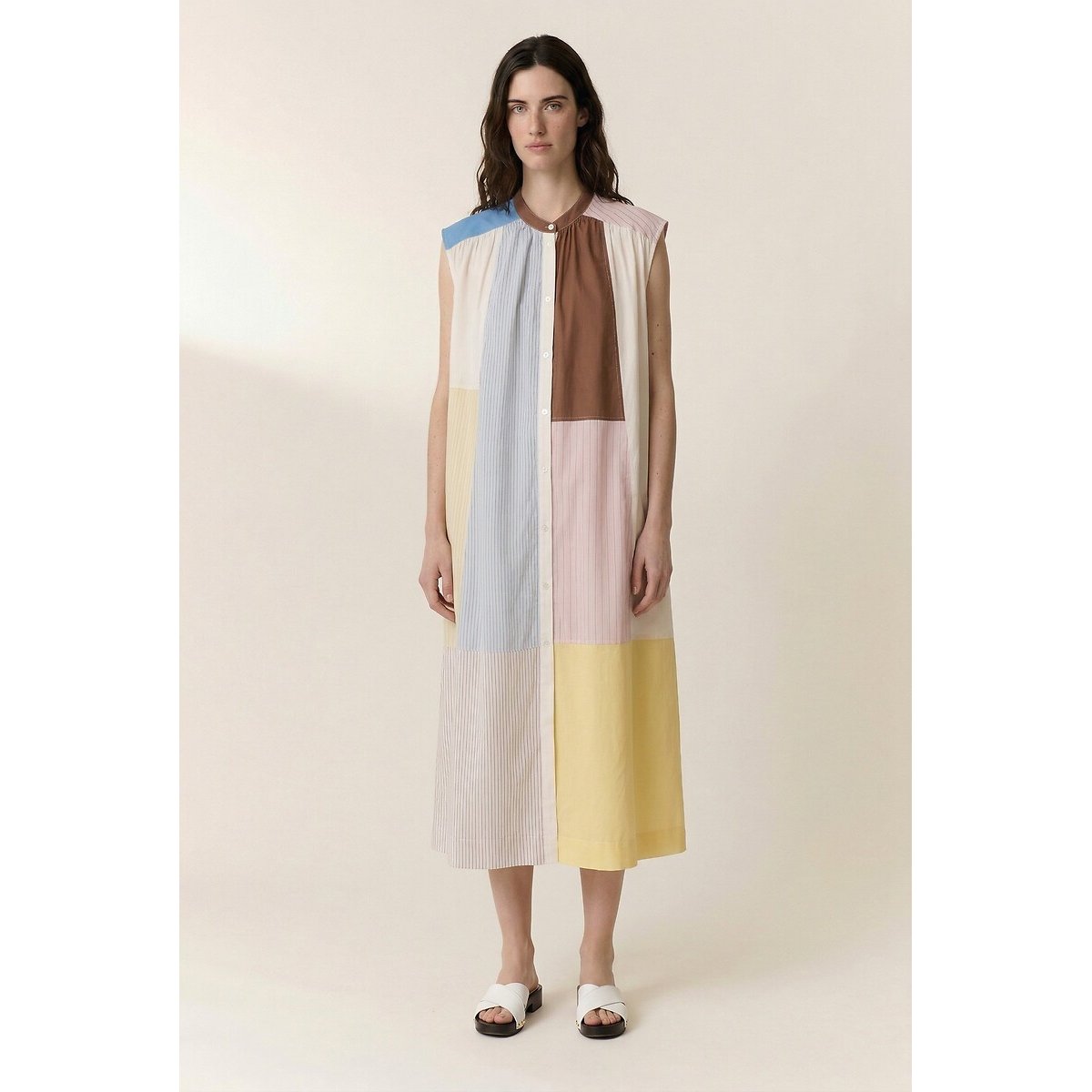 Richie Sleeveless Maxi Shirt Dress in Patchwork Print multi-coloured, LEON & HARPER