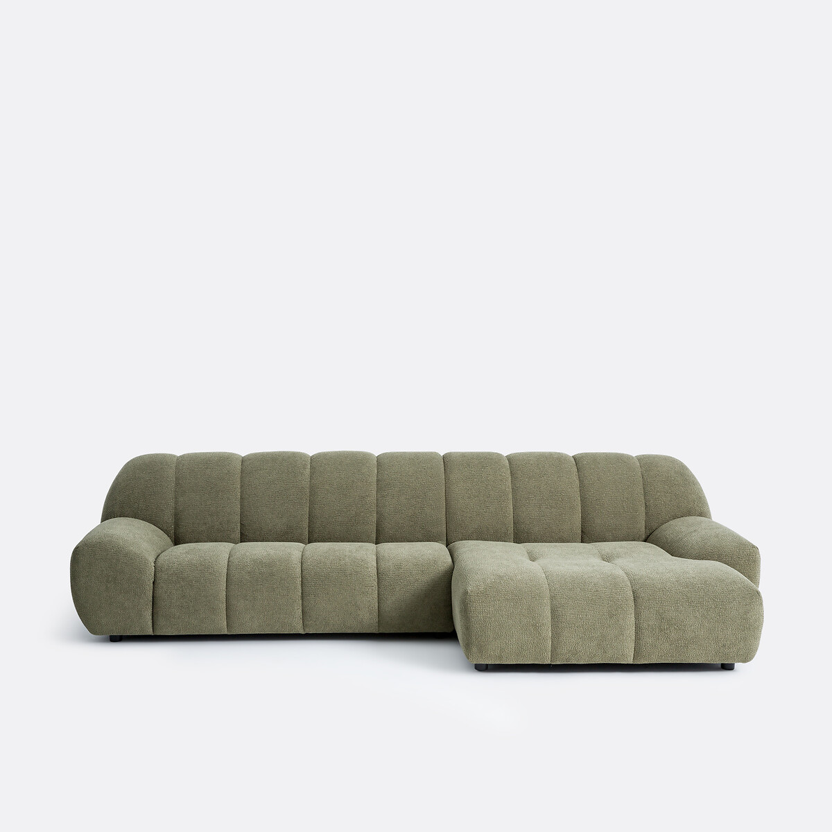 Canapé d'angle droit, 4 places, en tissu relief, NURIA vert kaki, LA REDOUTE INTERIEURS