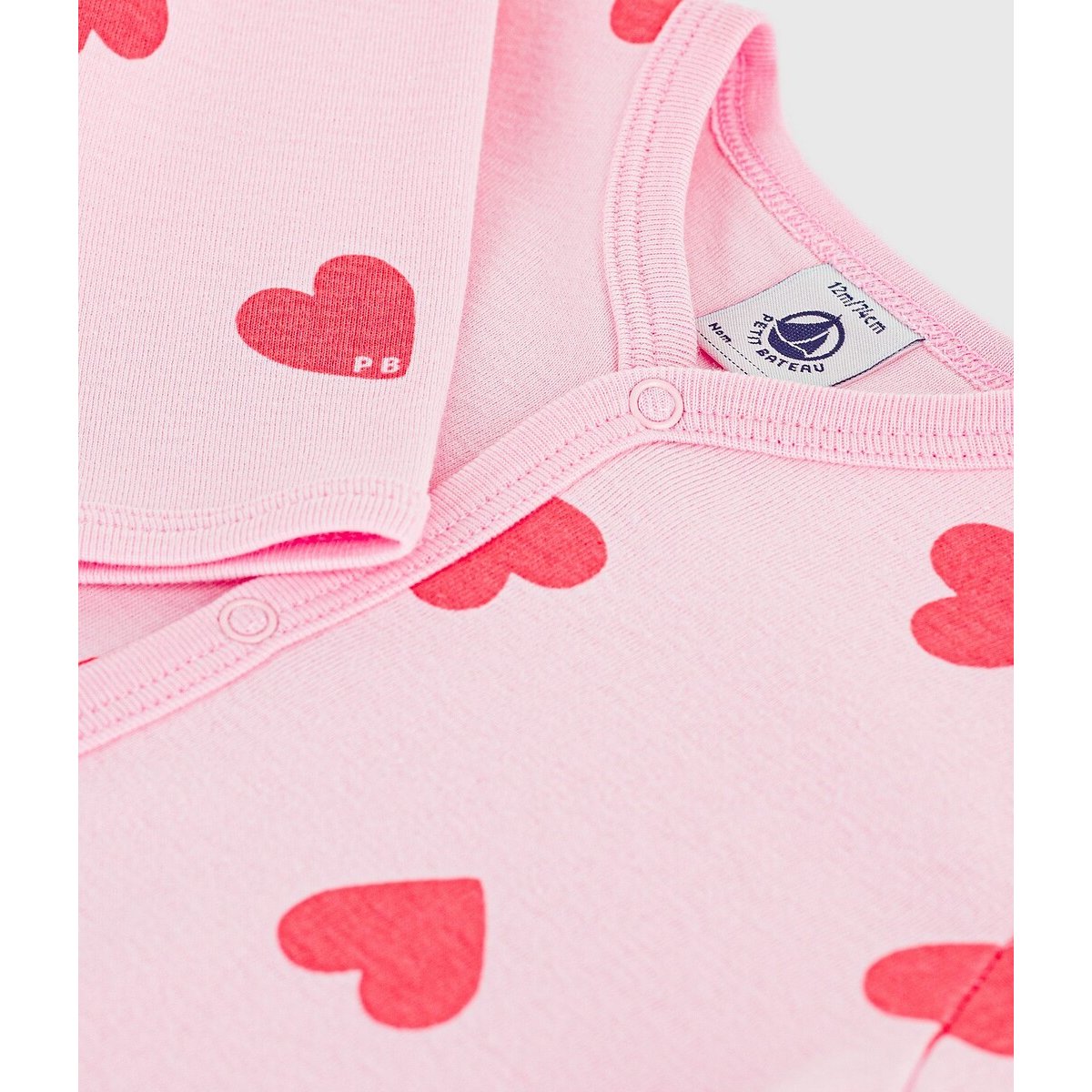 Pigiama in cotone, stampa cuori rosa, PETIT BATEAU