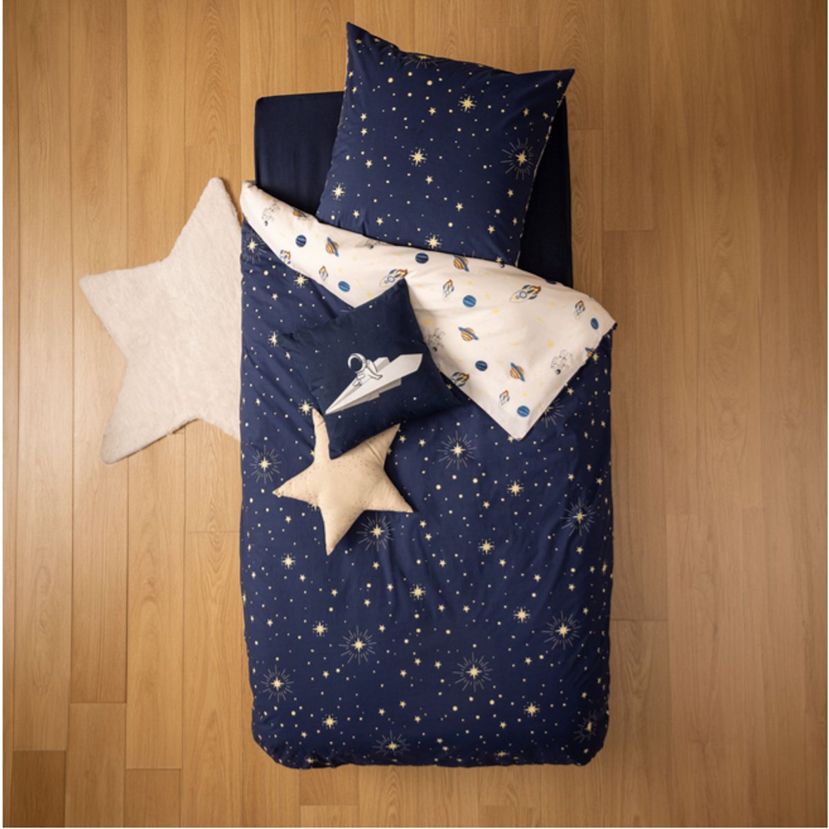 Parure de lit enfant imprimé réversible ESPACE bleu, ATMOSPHERA FOR KIDS