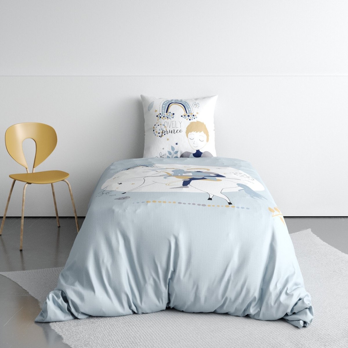 Parure de lit enfant + taie en coton, Lovely Prince bleu clair, C DESIGN HOME TEXTILE