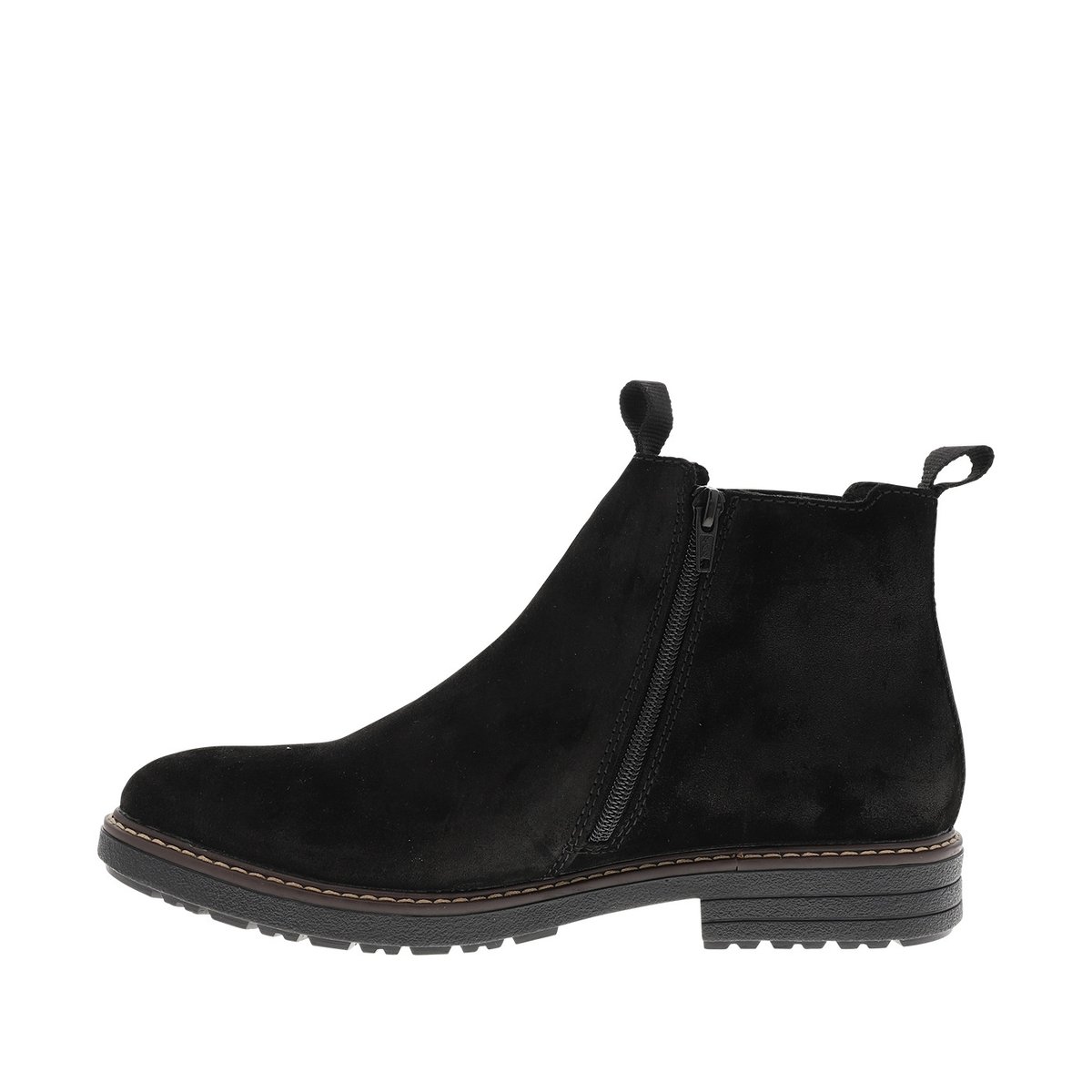 Boots en cuir noir munies d'un zip et d'un soufflet élastiqué noir, RIEKER