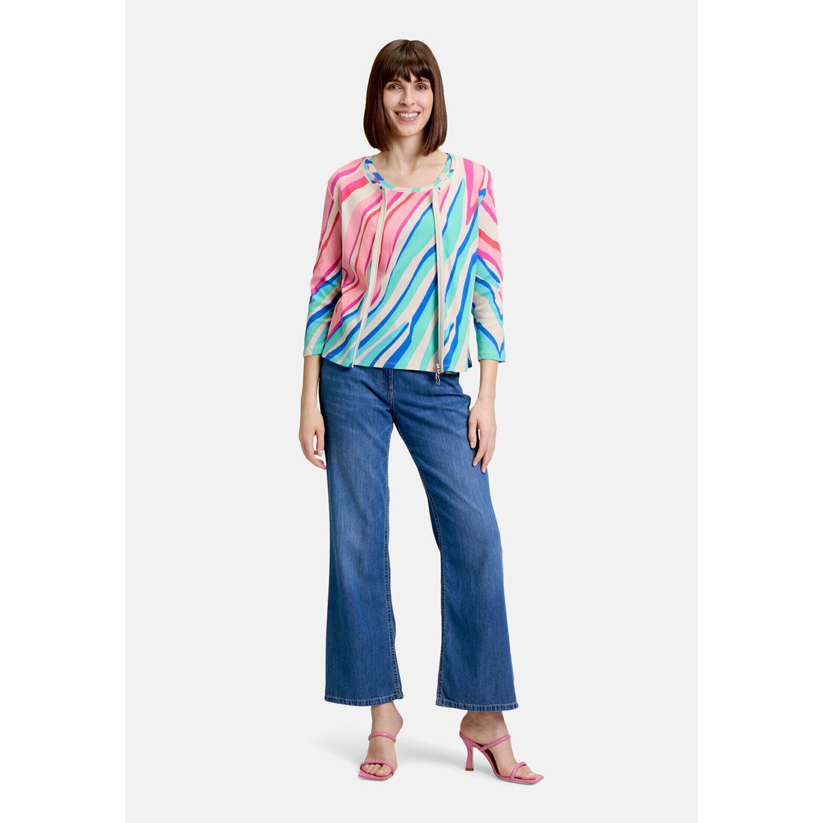 Cardigan façon t-shirt de texture côtelée mint/rosé, BETTY BARCLAY