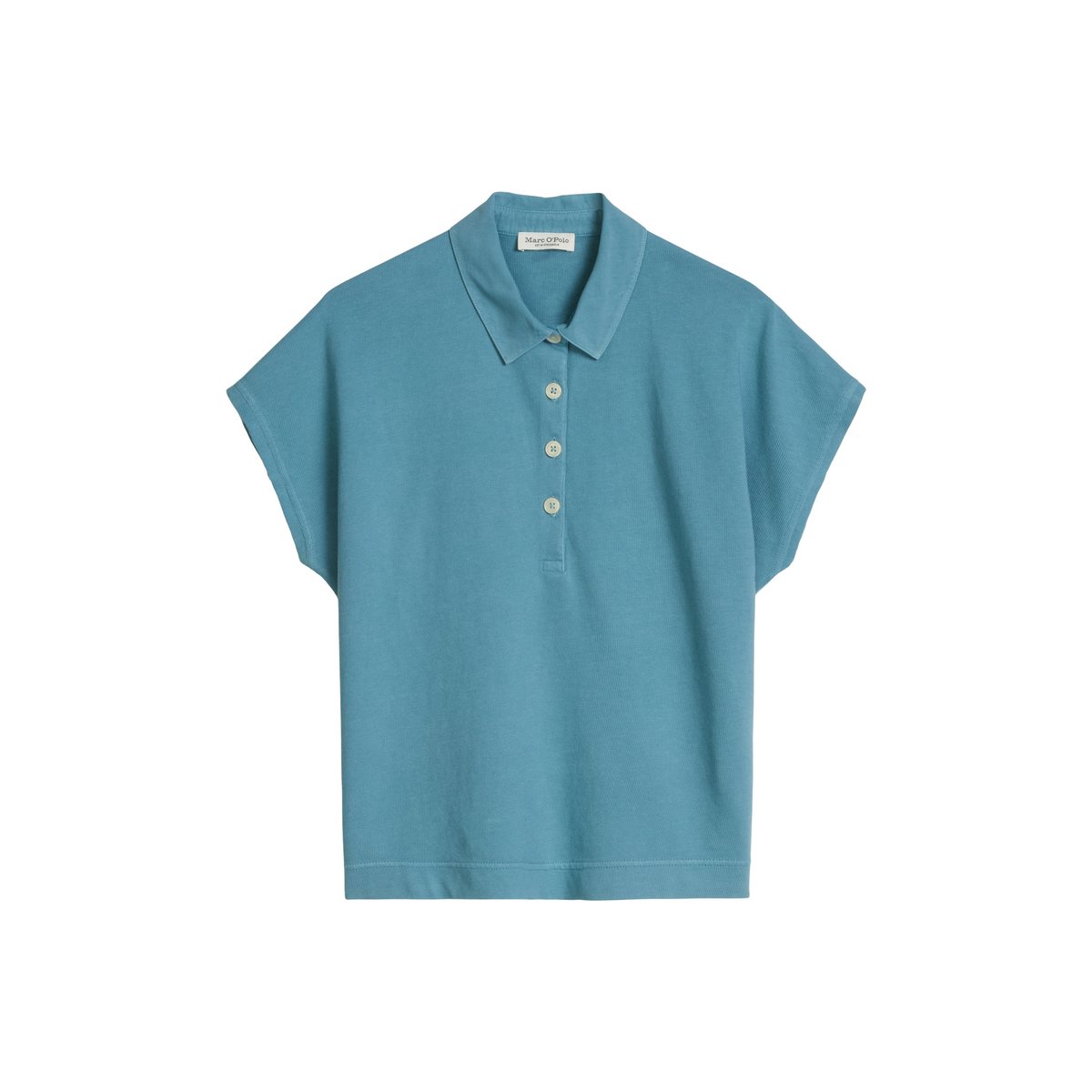 Polo loose en single jersey doux bleu moyen, MARC O'POLO