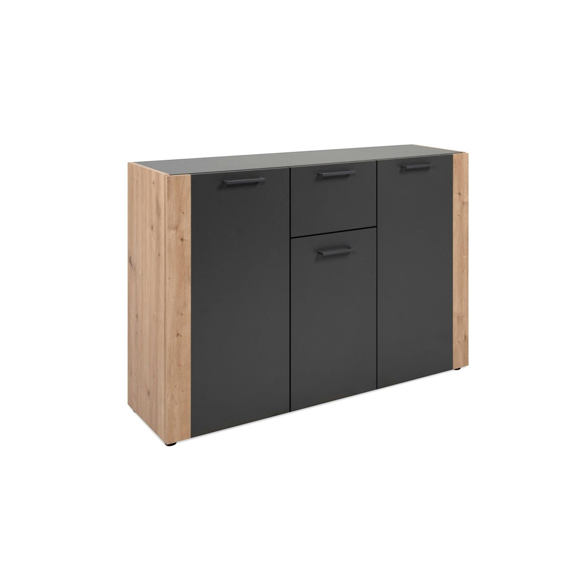 Buffet de rangement gris foncé 3 portes 1 tiroir ALVA bois naturel, PIER IMPORT