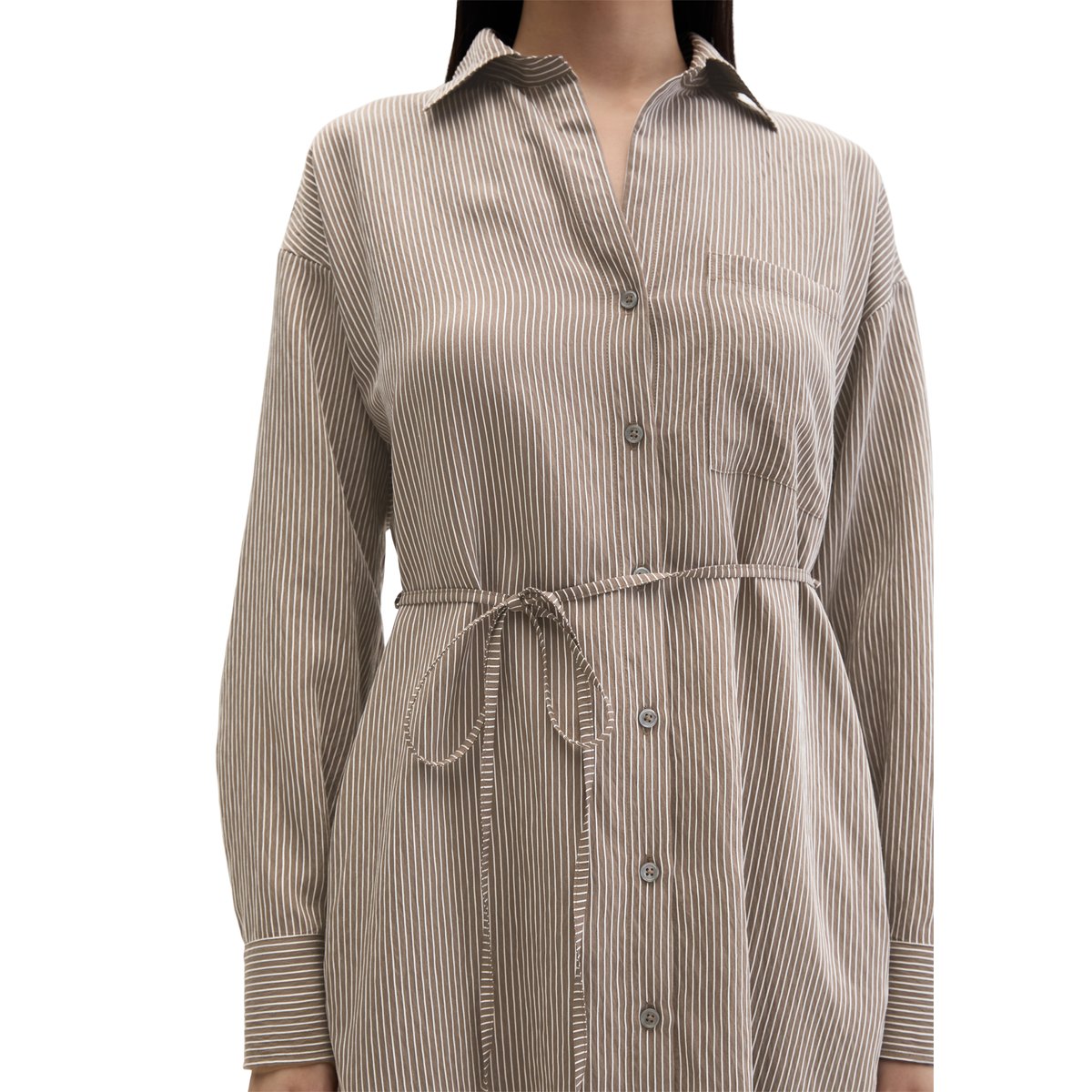 Robe chemisier crinkle rayée regular en LENZING™ ECOVERO™ marron, MARC O'POLO