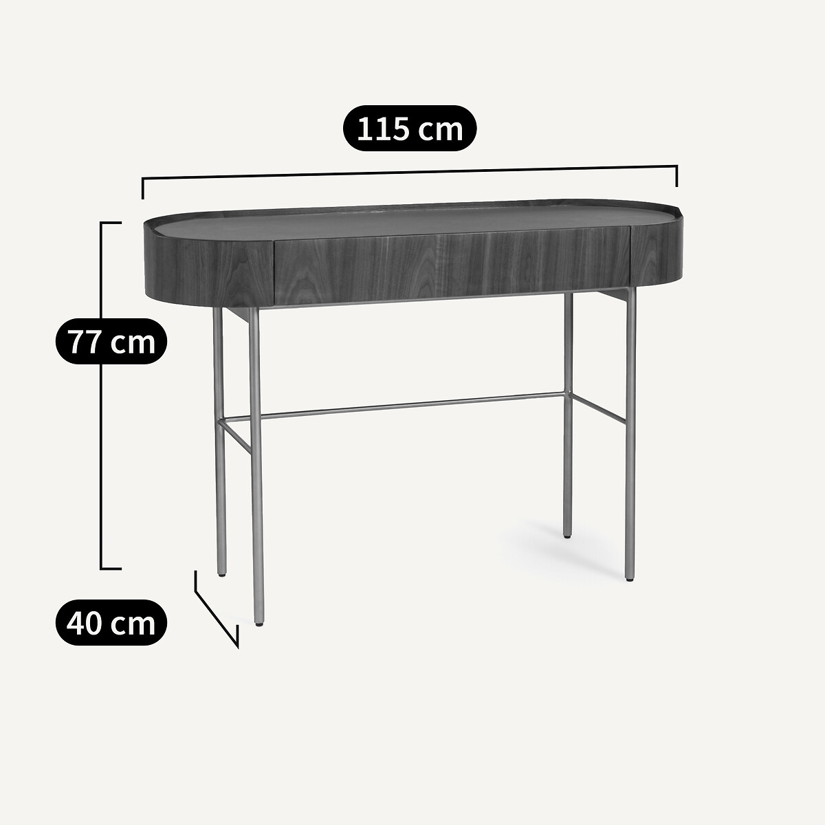 Bureau console plaqué noyer et cuir, Aslen noyer, AM.PM