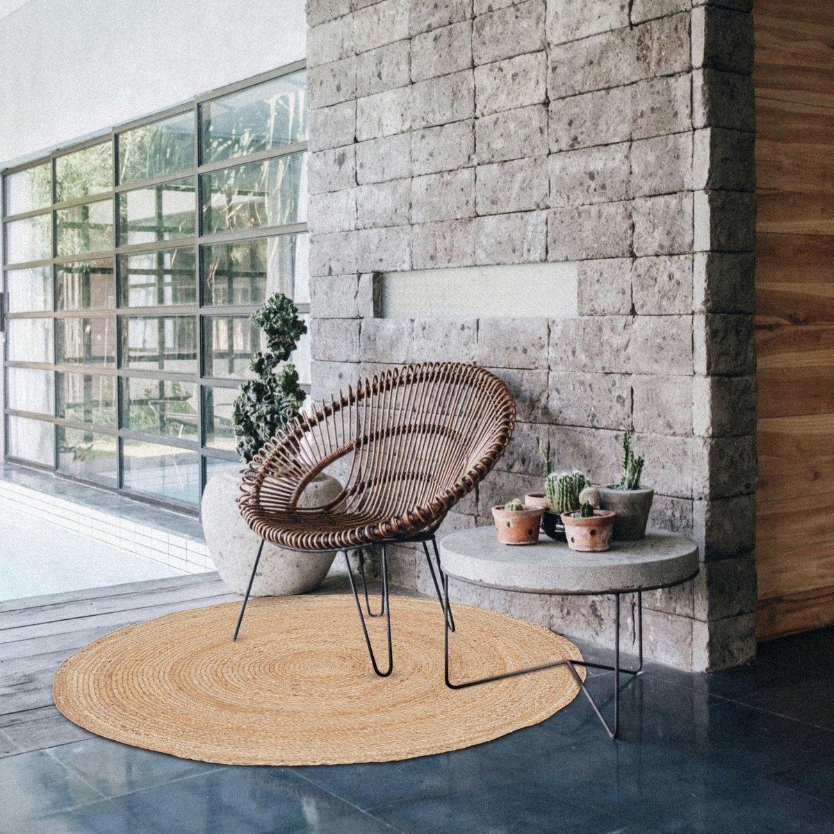 Tapis rond en jute NATURA beige sable, AFK LIVING
