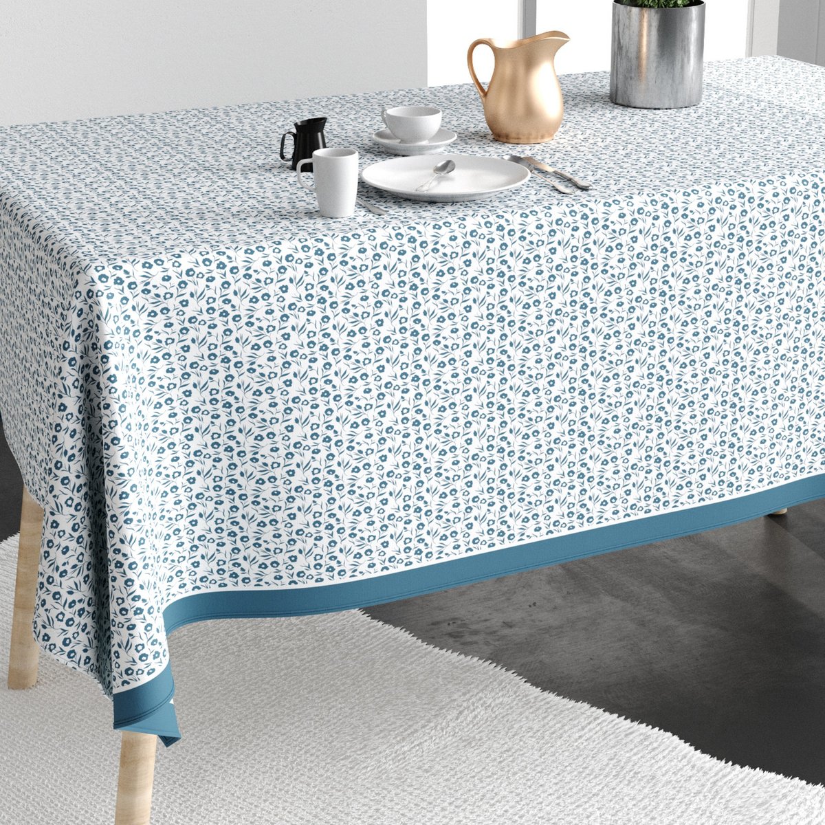 Nappe rectangulaire anti tache Coton Fleurs Des Champs Bleu bleu, EDEN