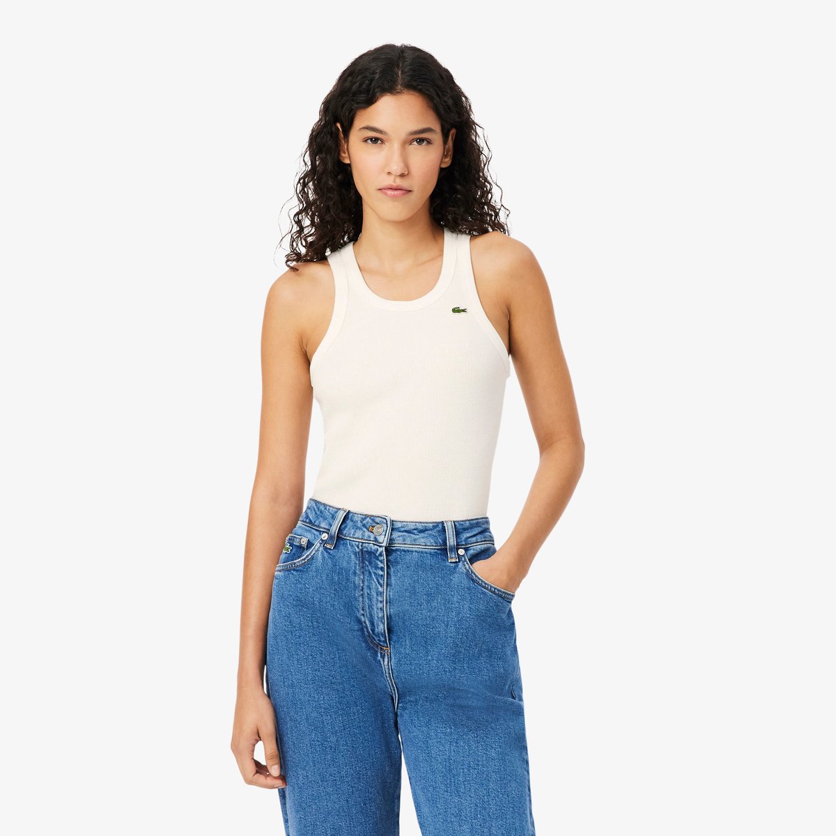 Débardeur slim fit coton côtelé blanc-70v, LACOSTE