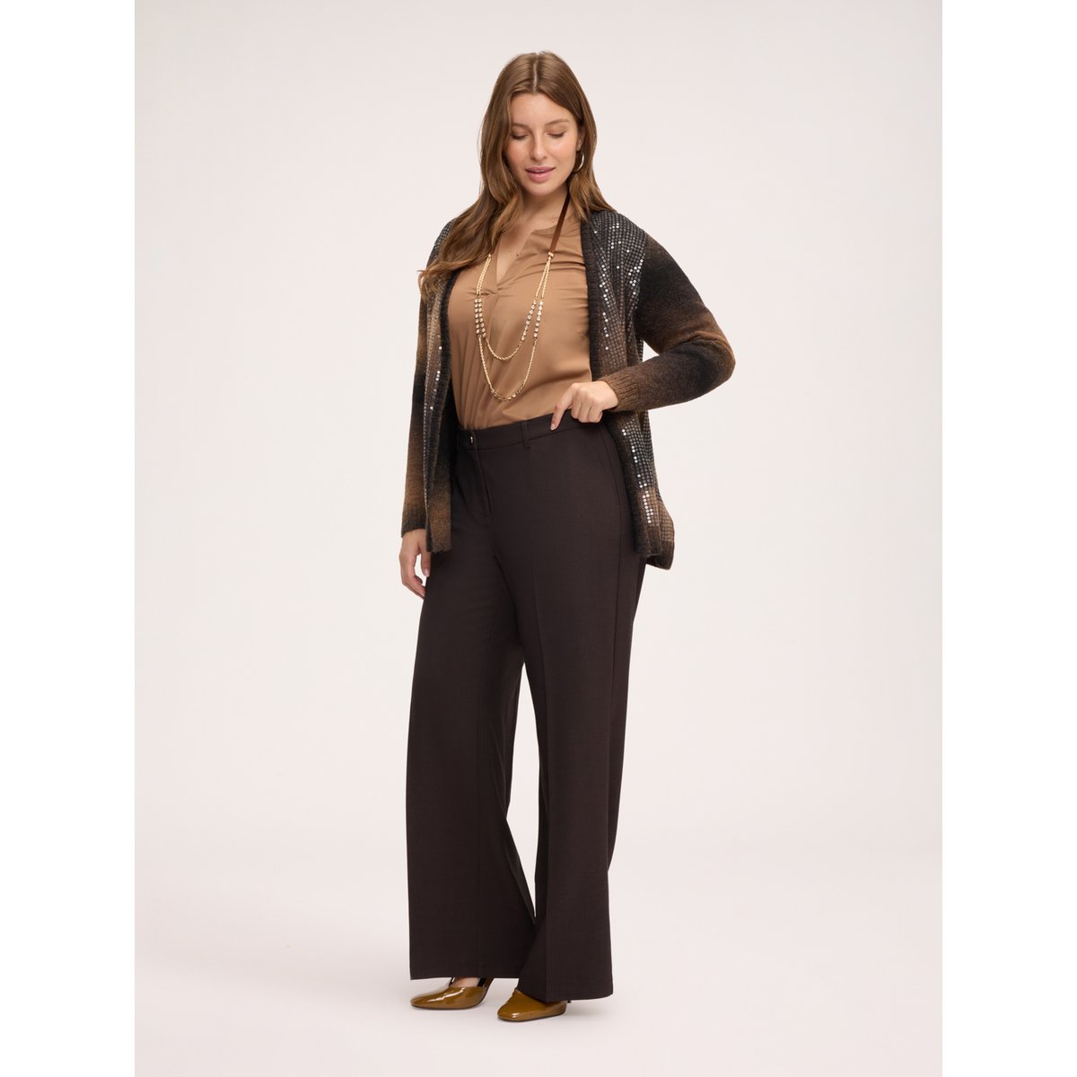 Pantalon Wide Leg à pli marqué marron, FIORELLA RUBINO