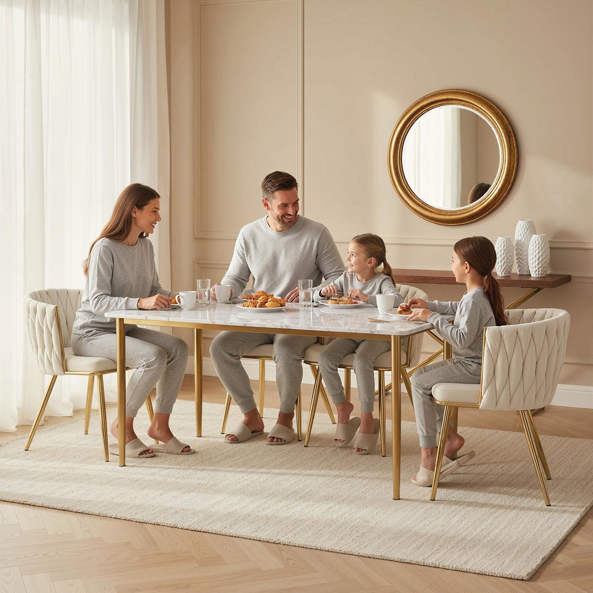 Chaise de salle à manger Velours (100% crème, HOMCOM