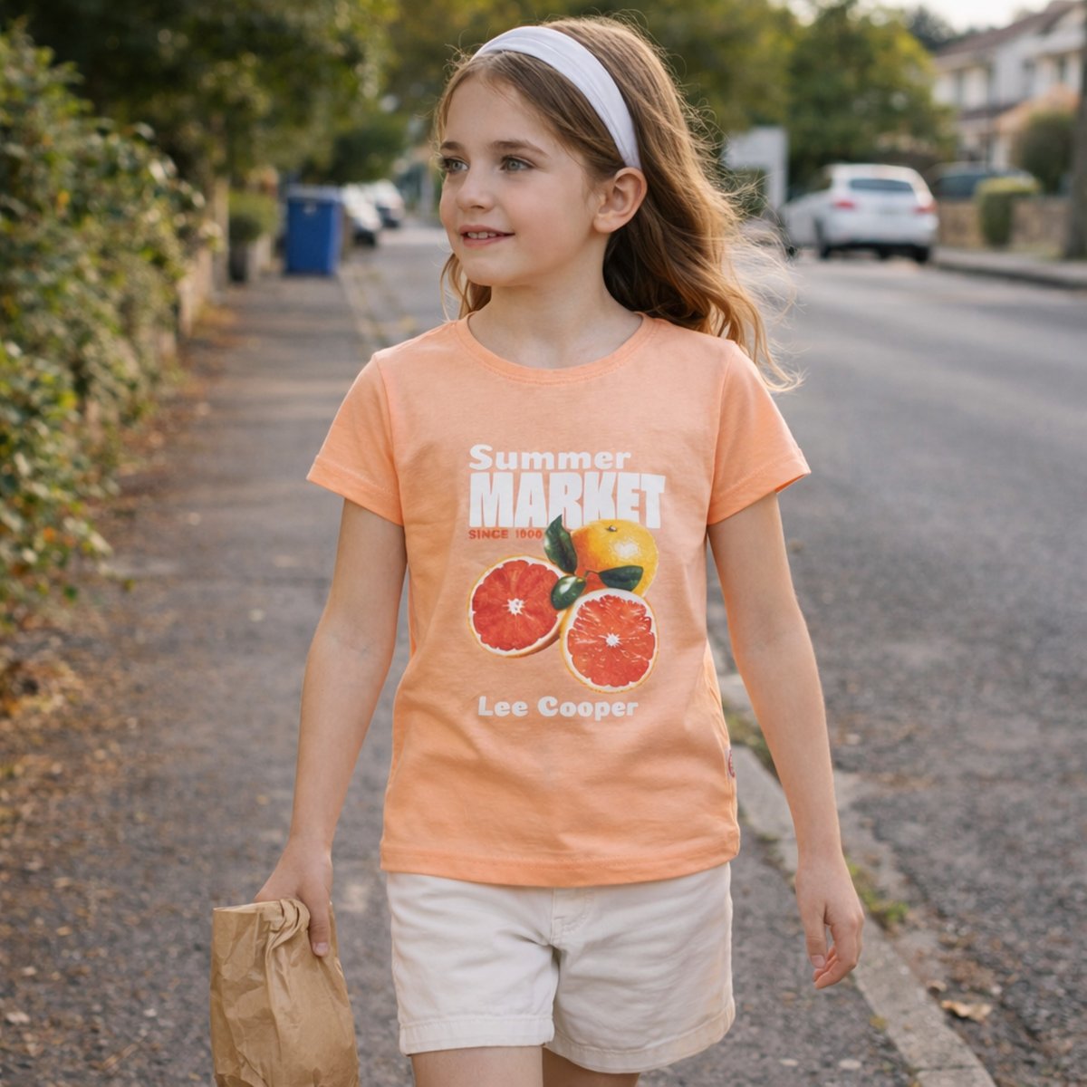 T-shirt manches courtes imprimé, col rond GIRLY corail, LEE COOPER