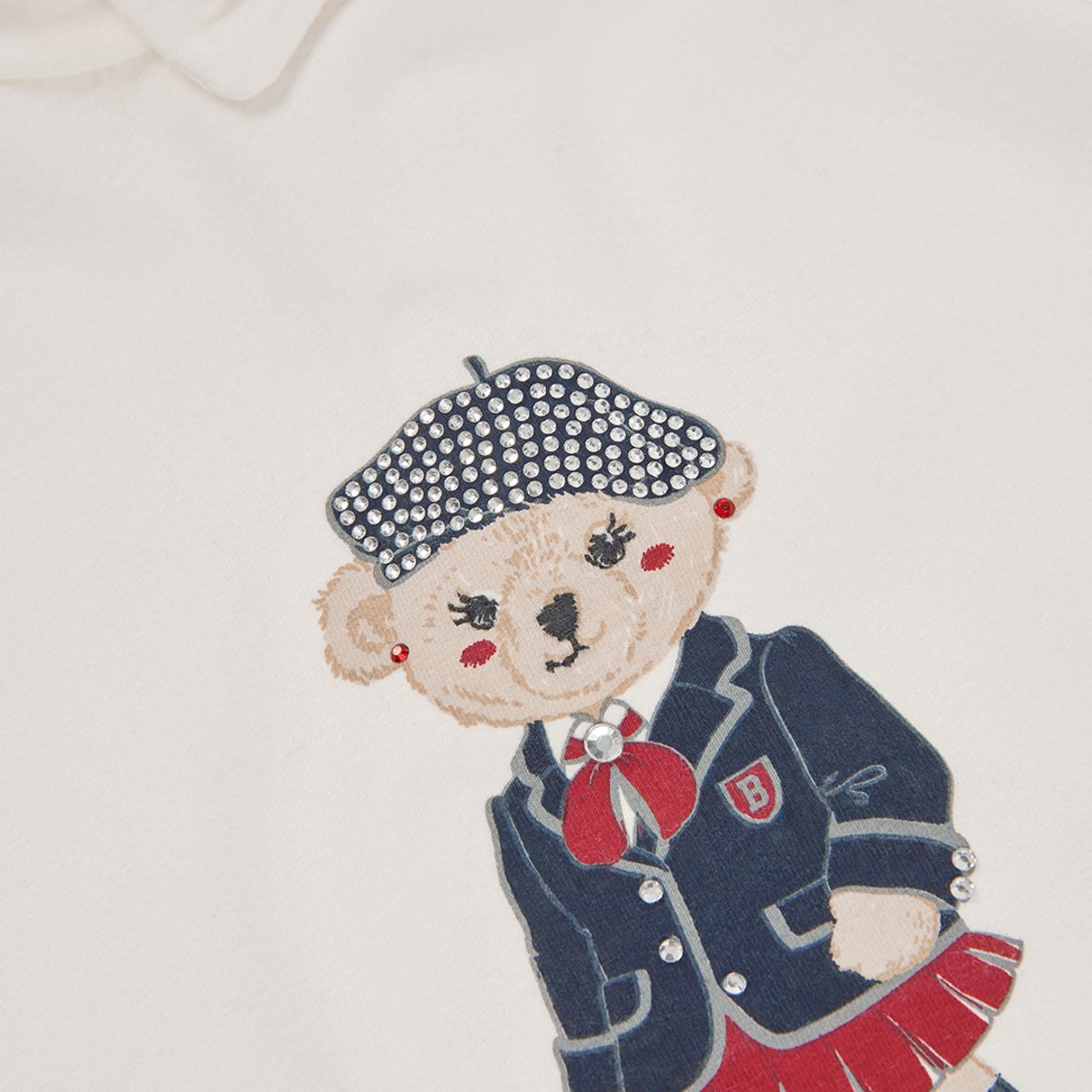 T-shirt fille en maille imprimé ourson blanc, BOBOLI