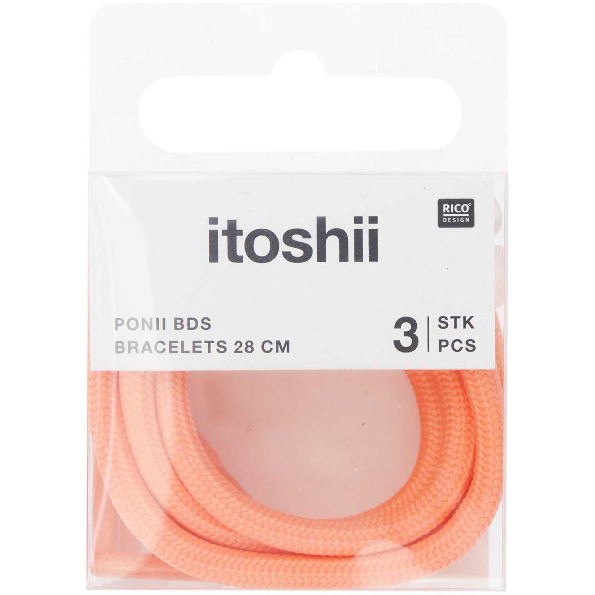 Itoshii pack 3 cordons 28cm orange pastel fluo couleur unique, RICO DESIGN