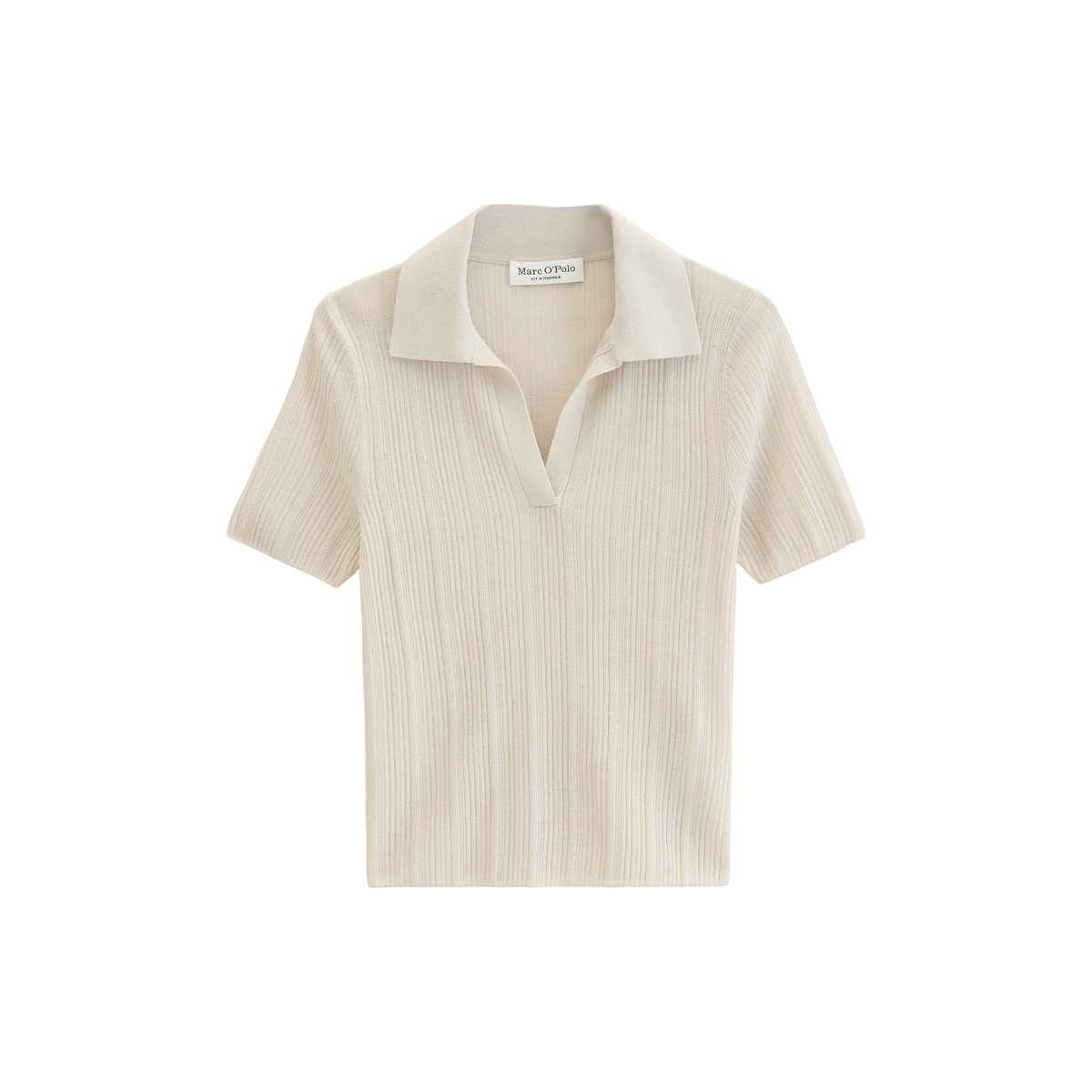 Polo en maille côtelée slim en noble mélange viscose-lin gris clair, MARC O'POLO