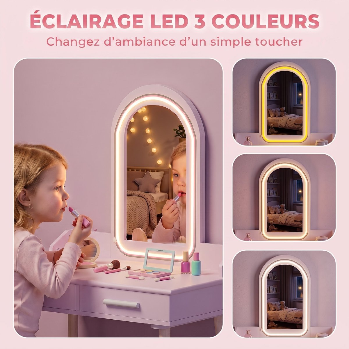 Ensemble de coiffeuse pour enfants MDF Rose rose, blanc, AIYAPLAY