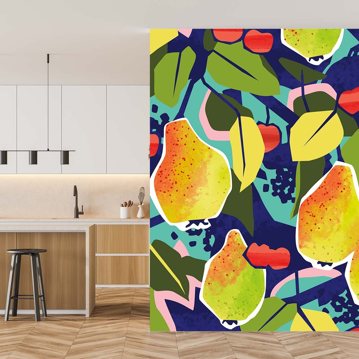 Papier peint feuilles verger fruites intissé, HEXOA