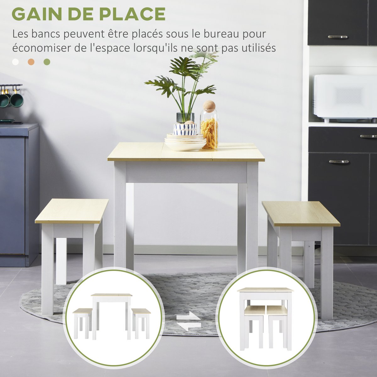 Ensemble de table à manger Panneau de chêne et blanc, HOMCOM