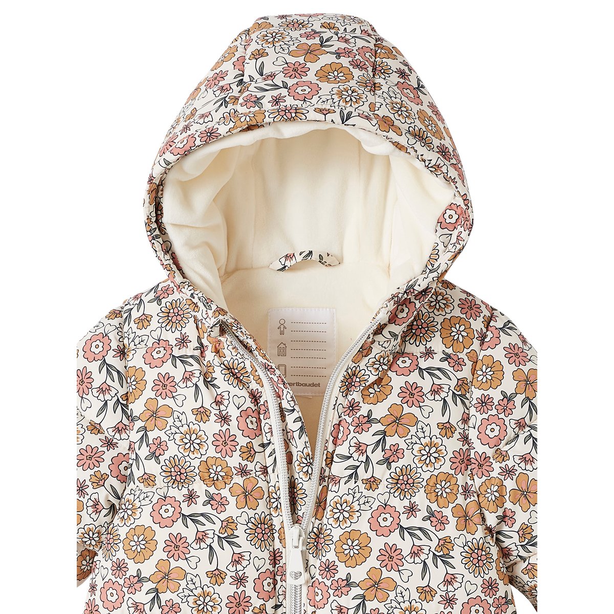 Combipilote bébé fleurie doublée polaire beige clair imprime, VERTBAUDET