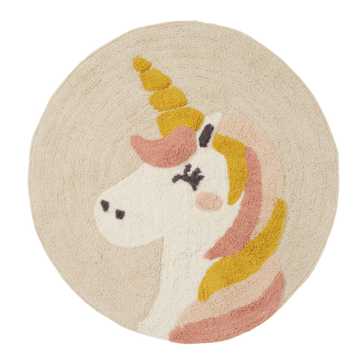 Tapis enfant rond licorne en coton LICORNE ecru, GUY LEVASSEUR