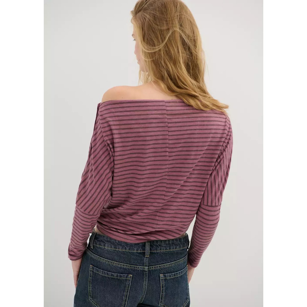 T-shirt rayé épaule dénudée rose, MANGO TEEN