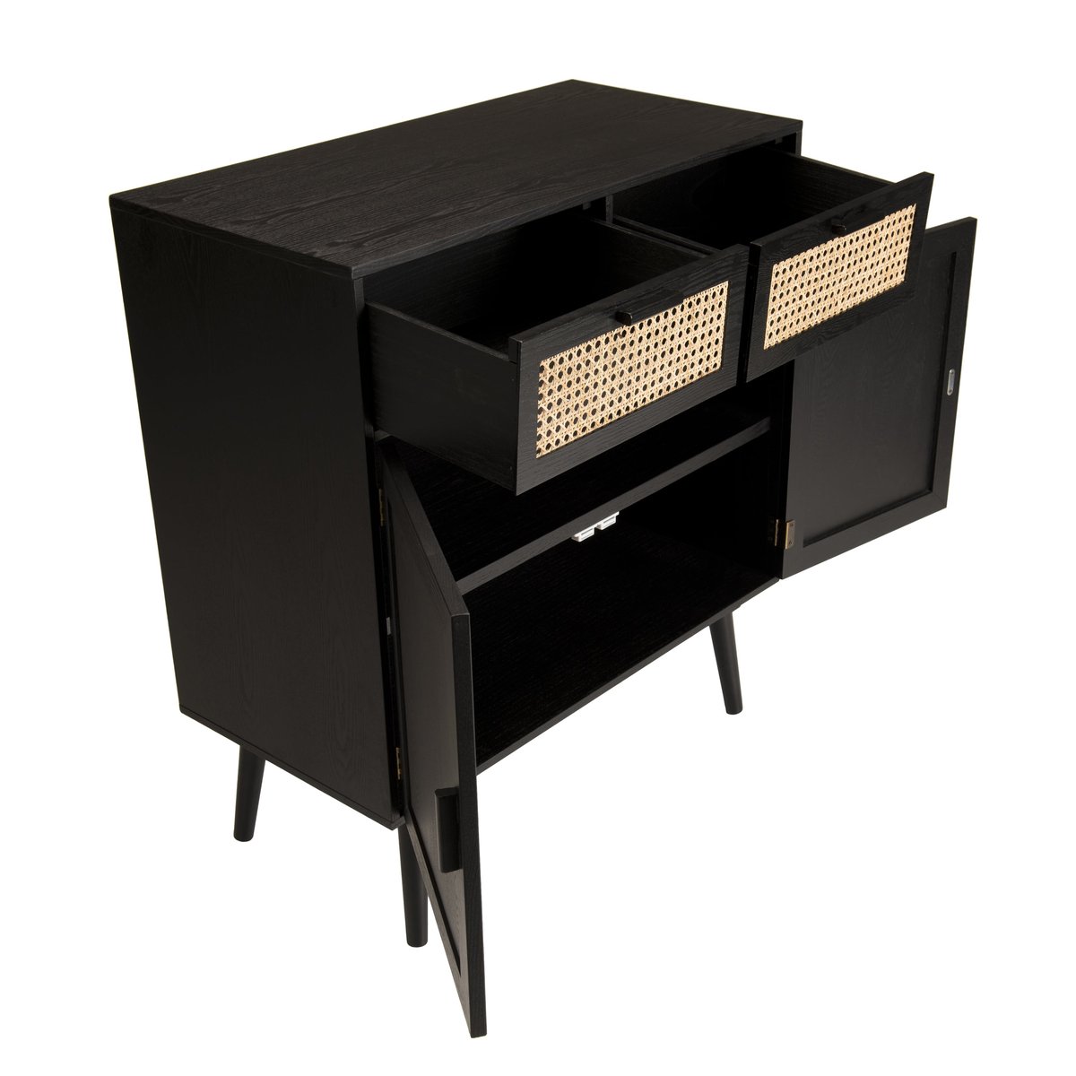 Buffet de rangement bois noir tiroirs en rotin PALMA noir, PIER IMPORT