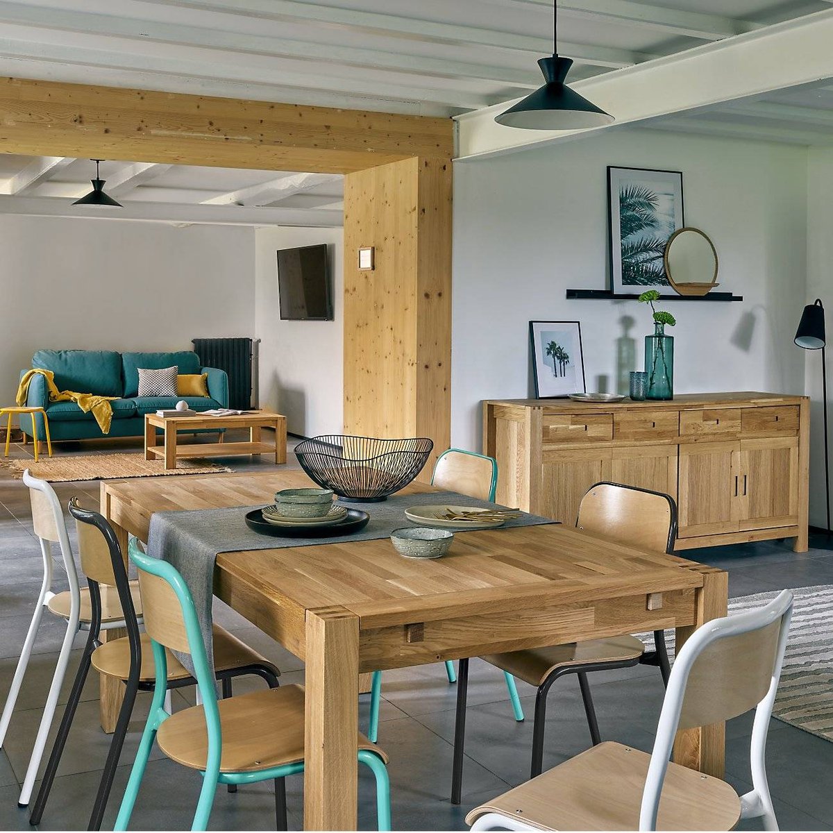 Buffet chêne massif 4 portes 4 tiroirs - LUMINESCENCE bois clair, CAMIF