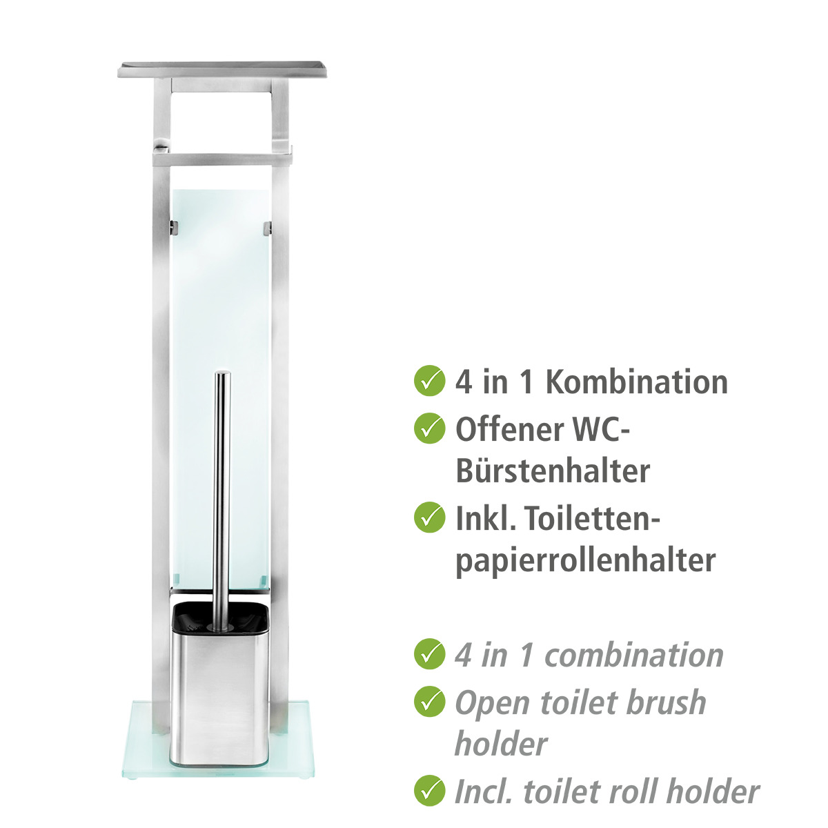 Serviteur WC porte-papier, brosse DEBAR inox mat, WENKO