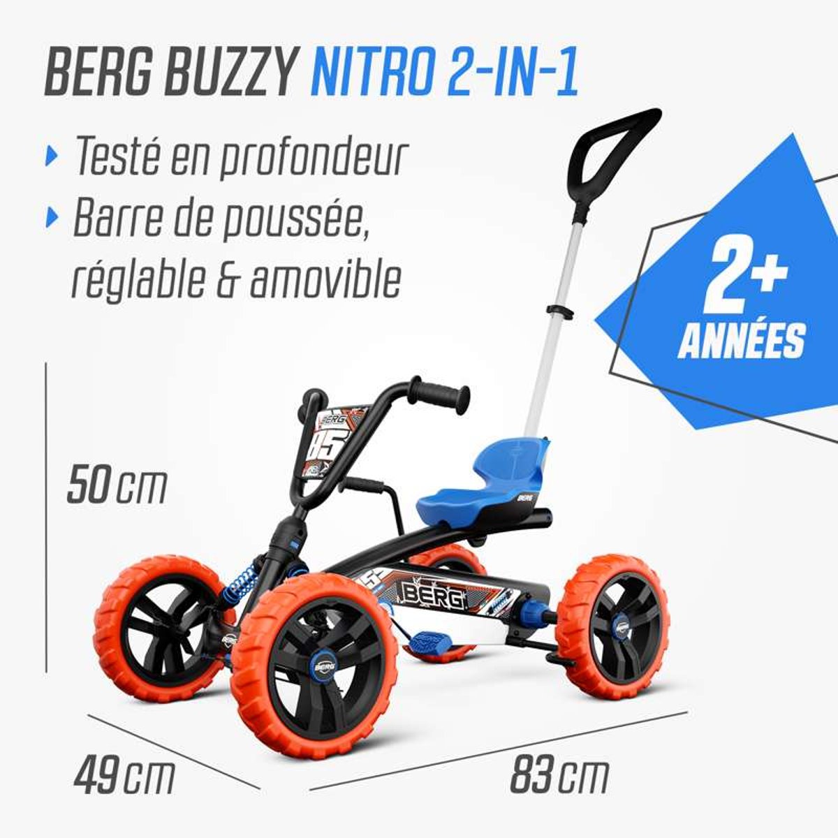 Kart à Pédales pour Enfants, 2+ Ans, Buzzy 2-in-1 blue/orange, BERG TOYS