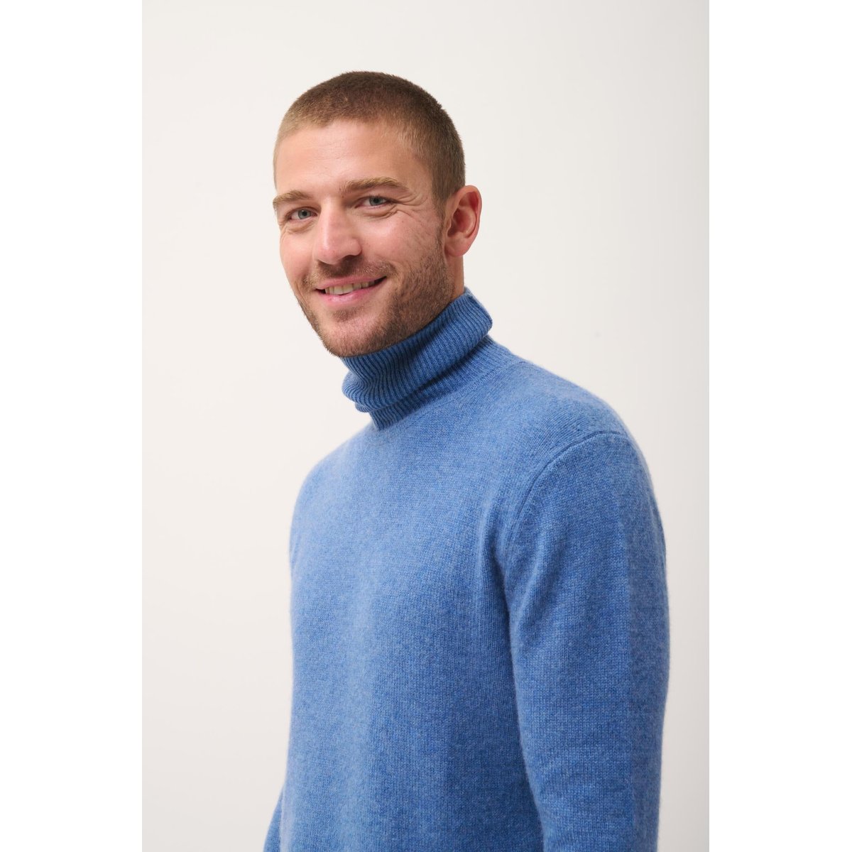 Pull Col Roulé 4 Fils Bleu Denim Sacha bleu denim, JUST CASHMERE