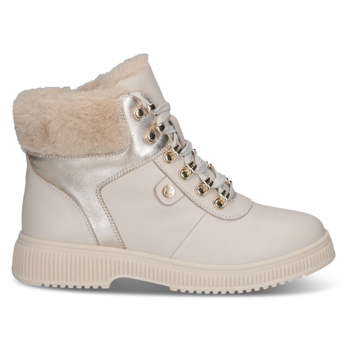 Bottine en cuir blanc nacré combiné, CAPRICE