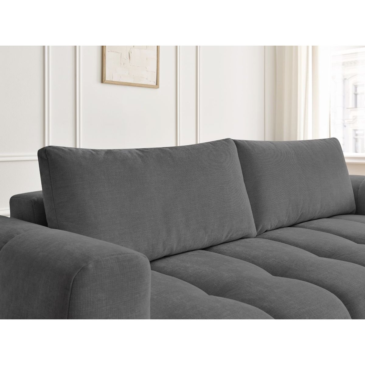 Canapé droit convertible 3 places en tissu lisse, FUJI gris foncé, BOBOCHIC