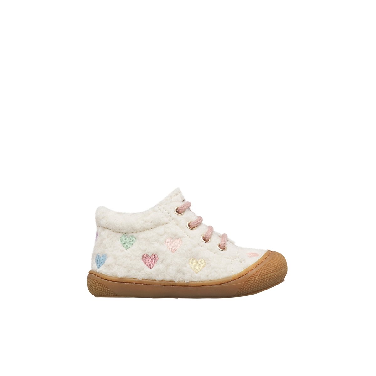Chaussons premiers pas en laine COCOON EMBR.LOVE blanc-rose, NATURINO
